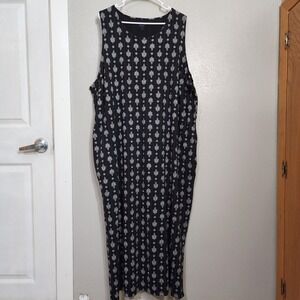 Lands End Black White Print Sleeveless Maxi Dress Women's Size 2X Slit Both Side
